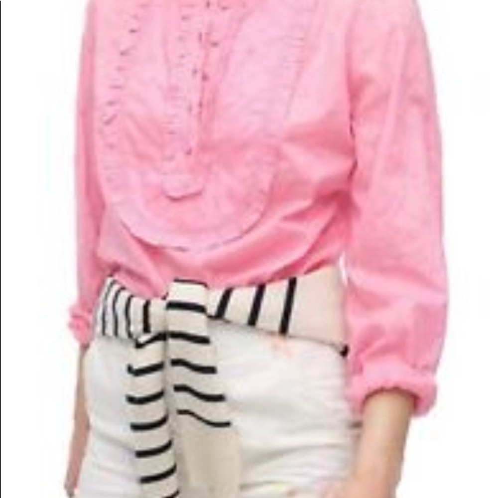 - - - J Crew pink blouse long sleeves frill detailed front size Small